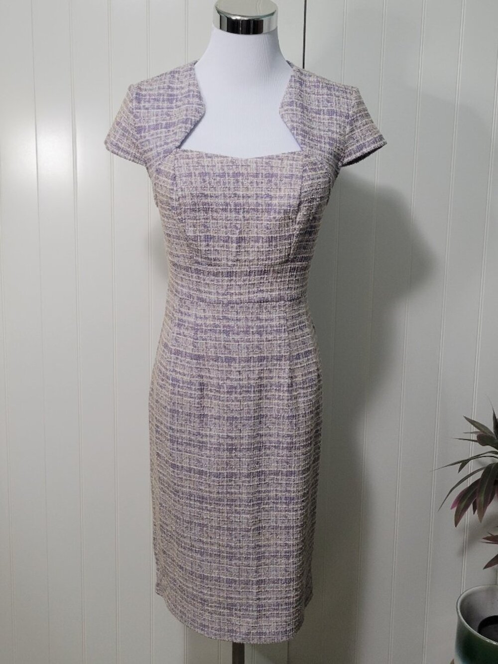 50s 60s Y2K Clueless Legally Blonde Lavender Metallic Tweed Pencil Sheath Dress